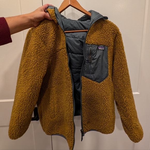 PATAGONIA Youth Puffer Reversible Sherpa Zip up coat size XL 14 - Picture 6 of 12